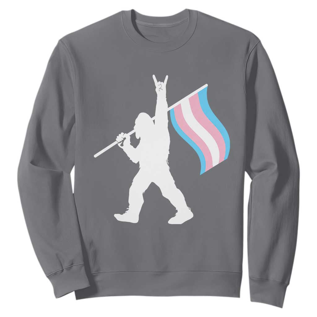 Bigfoot Rock On Trans Pride Flag Sweatshirt Sasquatch LGBTQ Ally TS12 Charcoal Print Your Wear