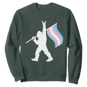 Bigfoot Rock On Trans Pride Flag Sweatshirt Sasquatch LGBTQ Ally TS12 Dark Forest Green Print Your Wear