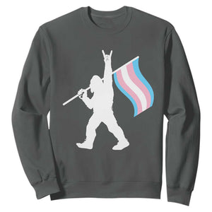 Bigfoot Rock On Trans Pride Flag Sweatshirt Sasquatch LGBTQ Ally TS12 Dark Heather Print Your Wear