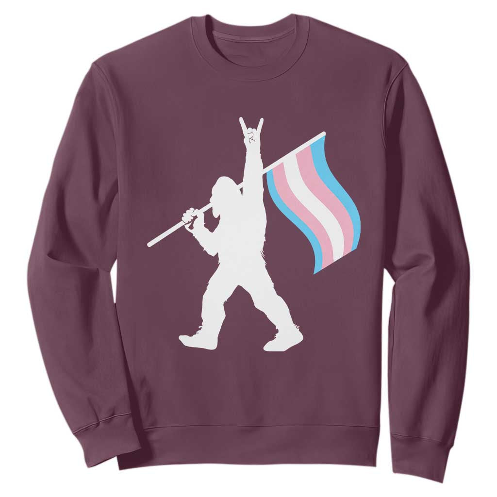 Bigfoot Rock On Trans Pride Flag Sweatshirt Sasquatch LGBTQ Ally TS12 Maroon Print Your Wear