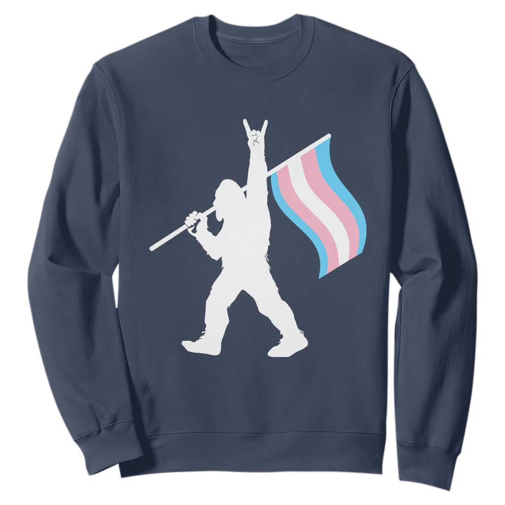Bigfoot Rock On Trans Pride Flag Sweatshirt Sasquatch LGBTQ Ally TS12 Navy Print Your Wear