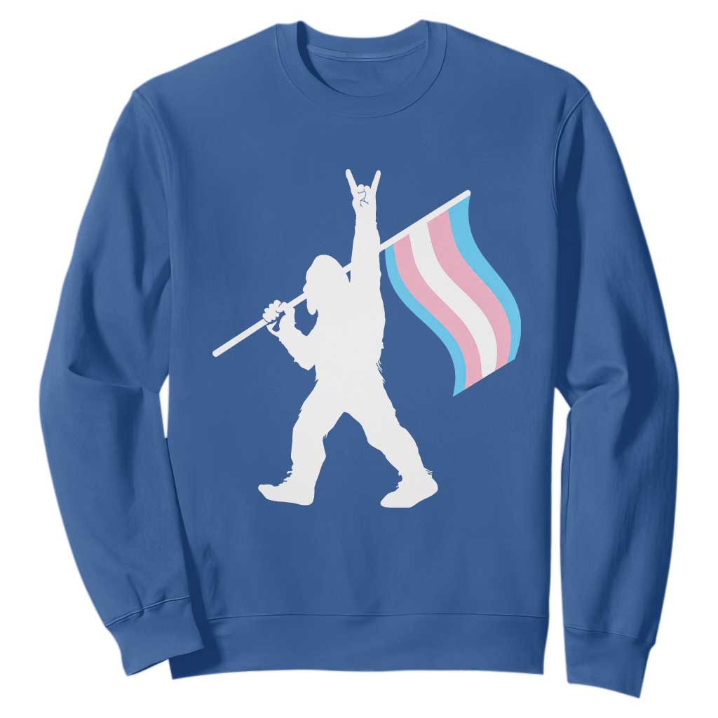 Bigfoot Rock On Trans Pride Flag Sweatshirt Sasquatch LGBTQ Ally TS12 Royal Blue Print Your Wear
