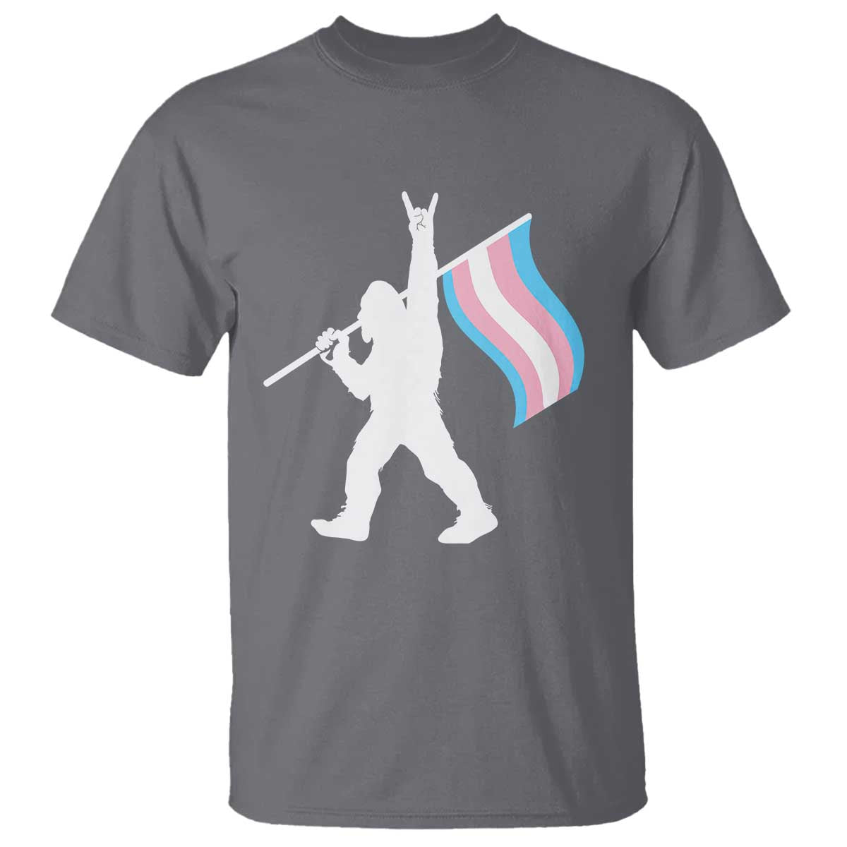Bigfoot Rock On Trans Pride Flag T Shirt Sasquatch LGBTQ Ally TS12 Charcoal Print Your Wear