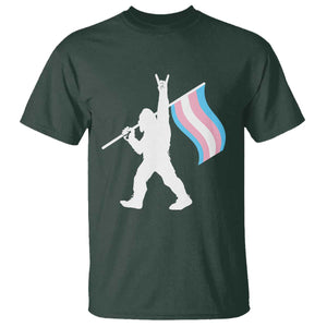 Bigfoot Rock On Trans Pride Flag T Shirt Sasquatch LGBTQ Ally TS12 Dark Forest Green Print Your Wear