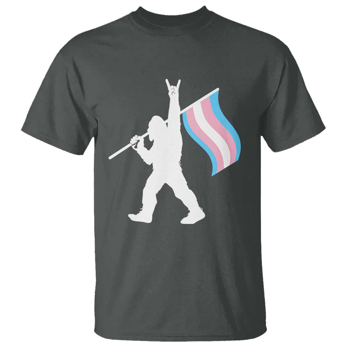 Bigfoot Rock On Trans Pride Flag T Shirt Sasquatch LGBTQ Ally TS12 Dark Heather Print Your Wear