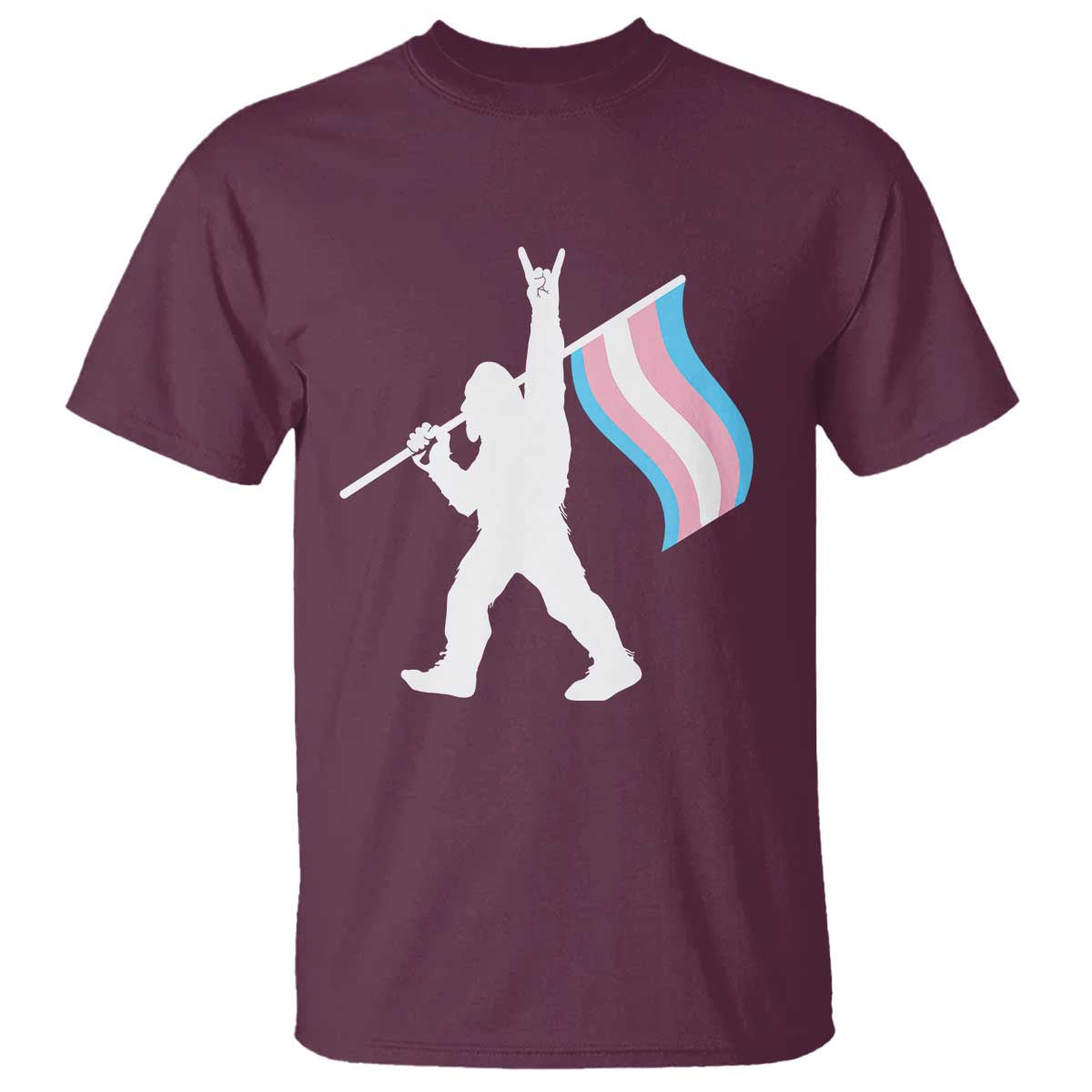 Bigfoot Rock On Trans Pride Flag T Shirt Sasquatch LGBTQ Ally TS12 Maroon Print Your Wear