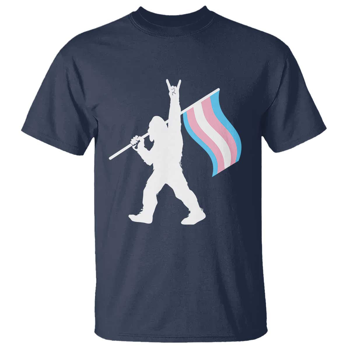 Bigfoot Rock On Trans Pride Flag T Shirt Sasquatch LGBTQ Ally TS12 Navy Print Your Wear