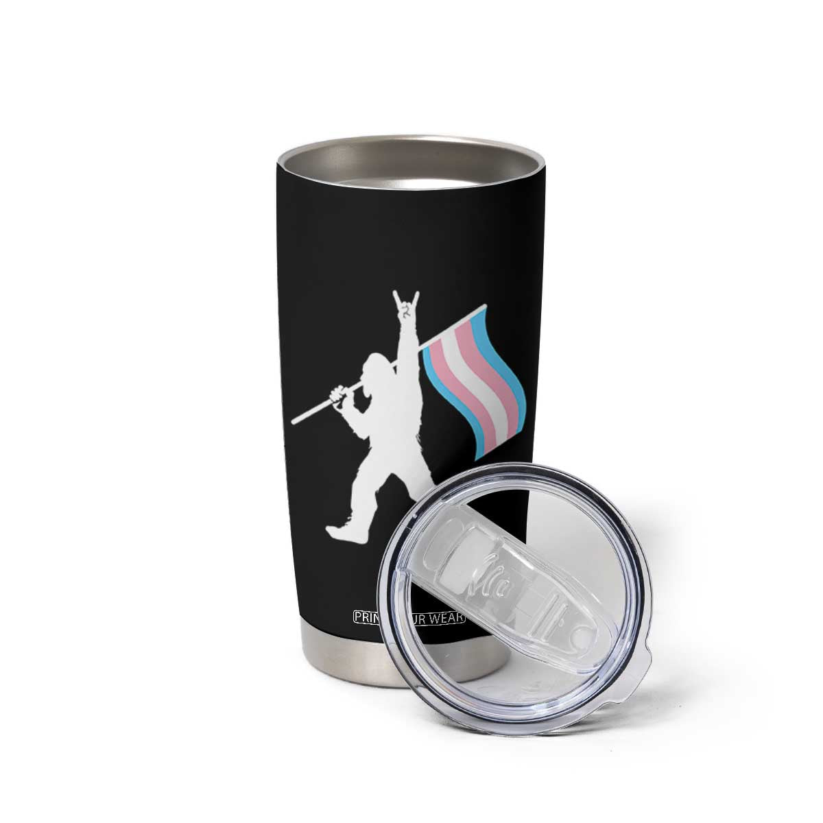 Bigfoot Rock On Trans Pride Flag Tumbler Cup Sasquatch LGBTQ Ally TS12 Print Your Wear