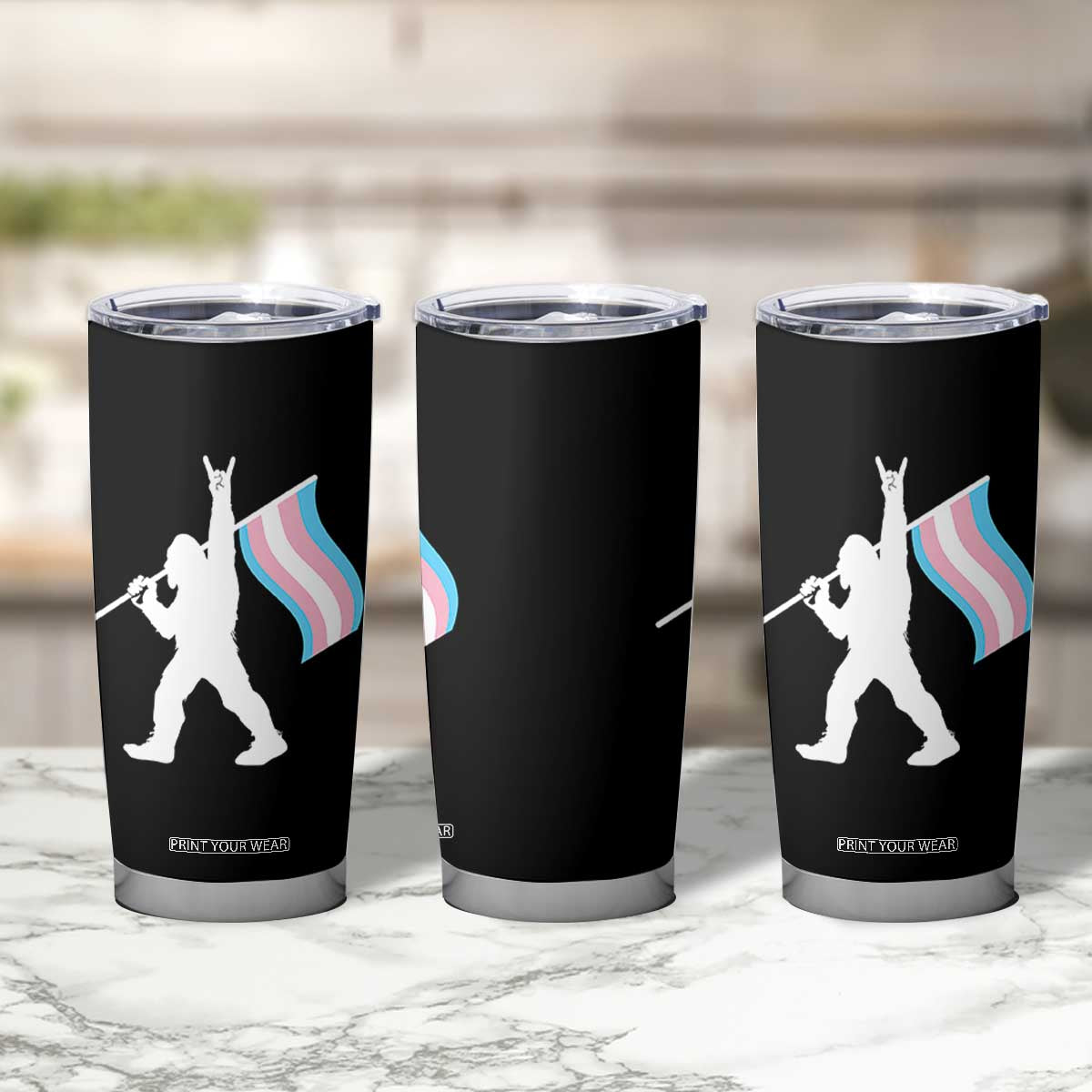Bigfoot Rock On Trans Pride Flag Tumbler Cup Sasquatch LGBTQ Ally TS12 Print Your Wear