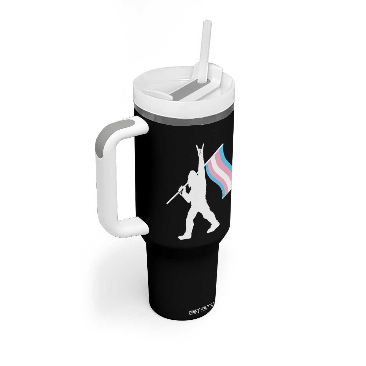 Bigfoot Rock On Trans Pride Flag Tumbler With Handle Sasquatch LGBTQ Ally TS12 Print Your Wear