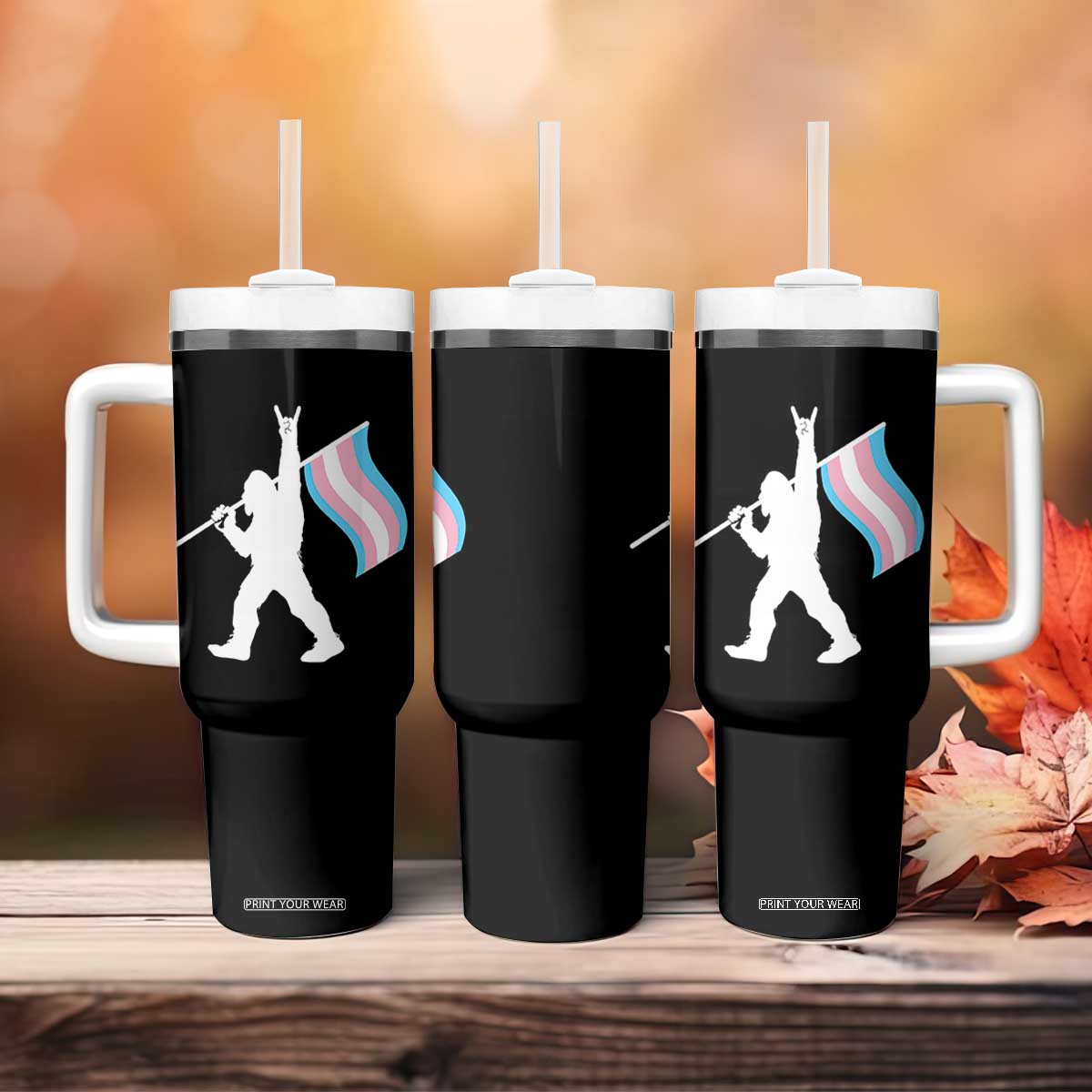 Bigfoot Rock On Trans Pride Flag Tumbler With Handle Sasquatch LGBTQ Ally TS12 Print Your Wear