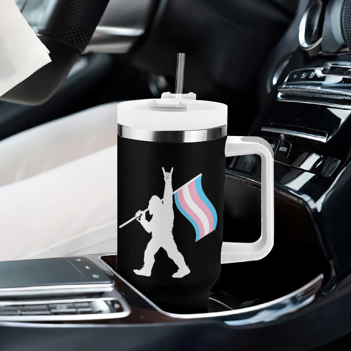 Bigfoot Rock On Trans Pride Flag Tumbler With Handle Sasquatch LGBTQ Ally TS12 Print Your Wear