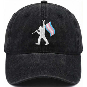 Bigfoot Rock On Trans Pride Flag Washed Cotton Baseball Cap Sasquatch LGBTQ Ally TS12 Print Your Wear