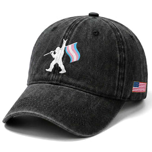Bigfoot Rock On Trans Pride Flag Washed Cotton Baseball Cap Sasquatch LGBTQ Ally TS12 Print Your Wear