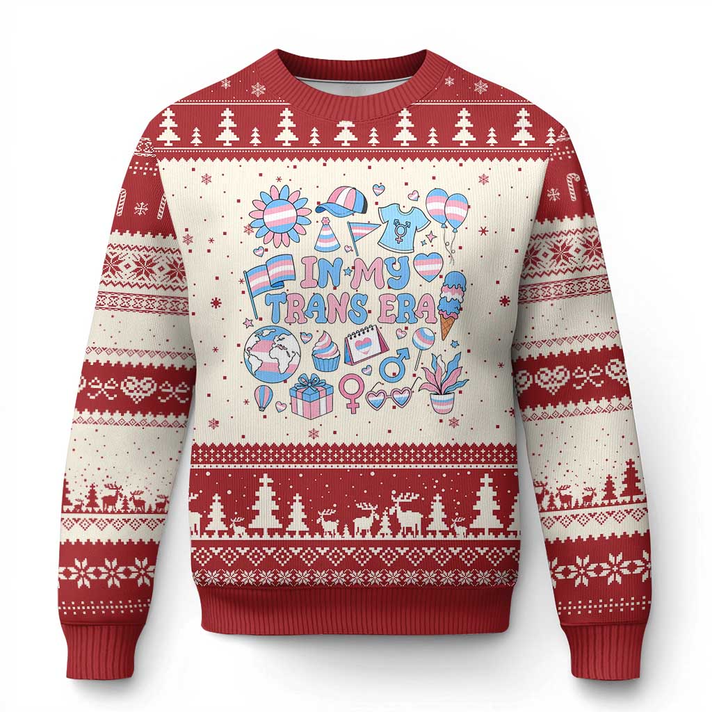 Transgender Pride In My Trans Era Ugly Christmas Sweater Proud Ally Support Graphic TS12 Beige Red Print Your Wear