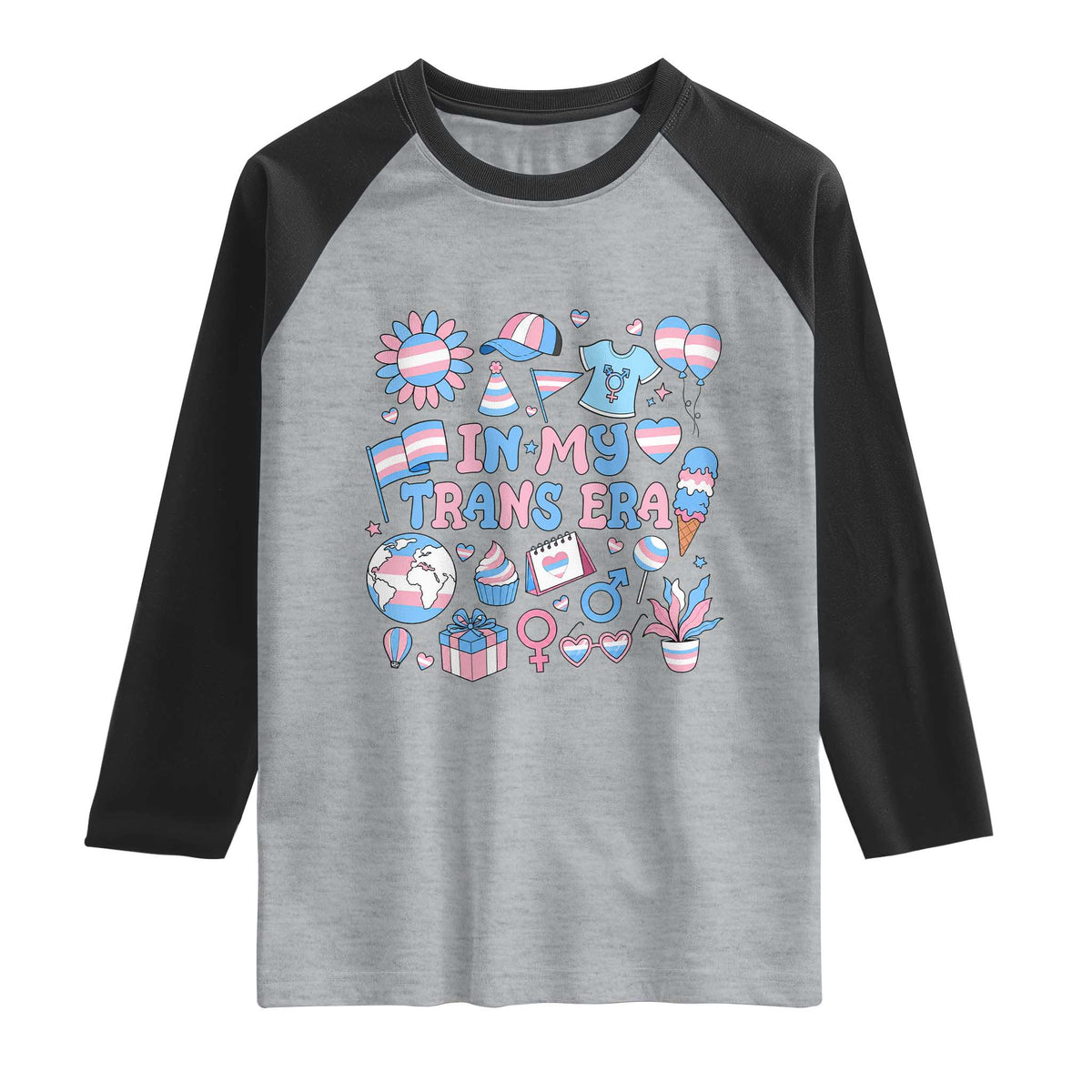 Transgender Pride In My Trans Era Raglan Shirt Proud Ally Support Graphic TS12 Heather Gray Black Print Your Wear