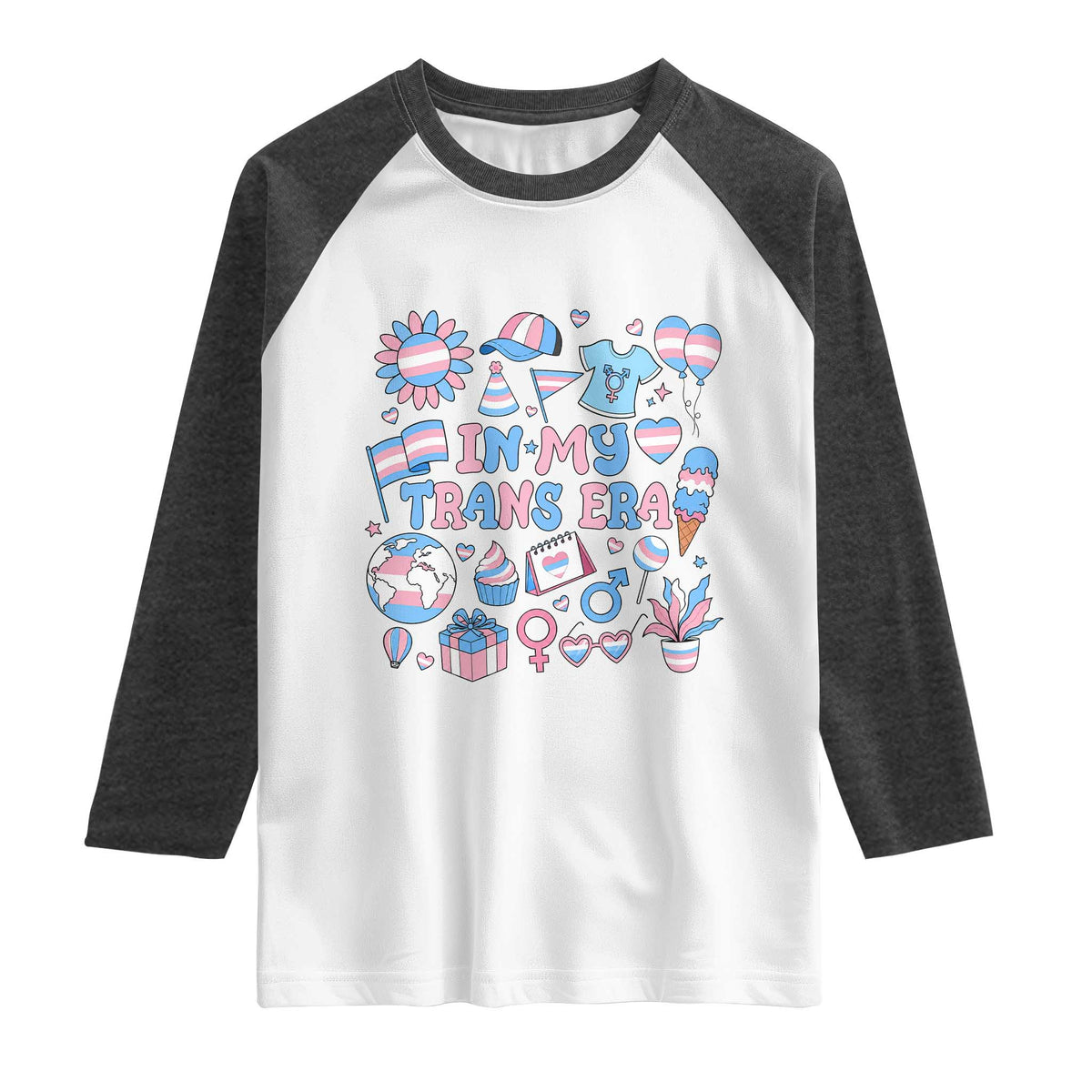 Transgender Pride In My Trans Era Raglan Shirt Proud Ally Support Graphic TS12 White Heather Charcoal Print Your Wear