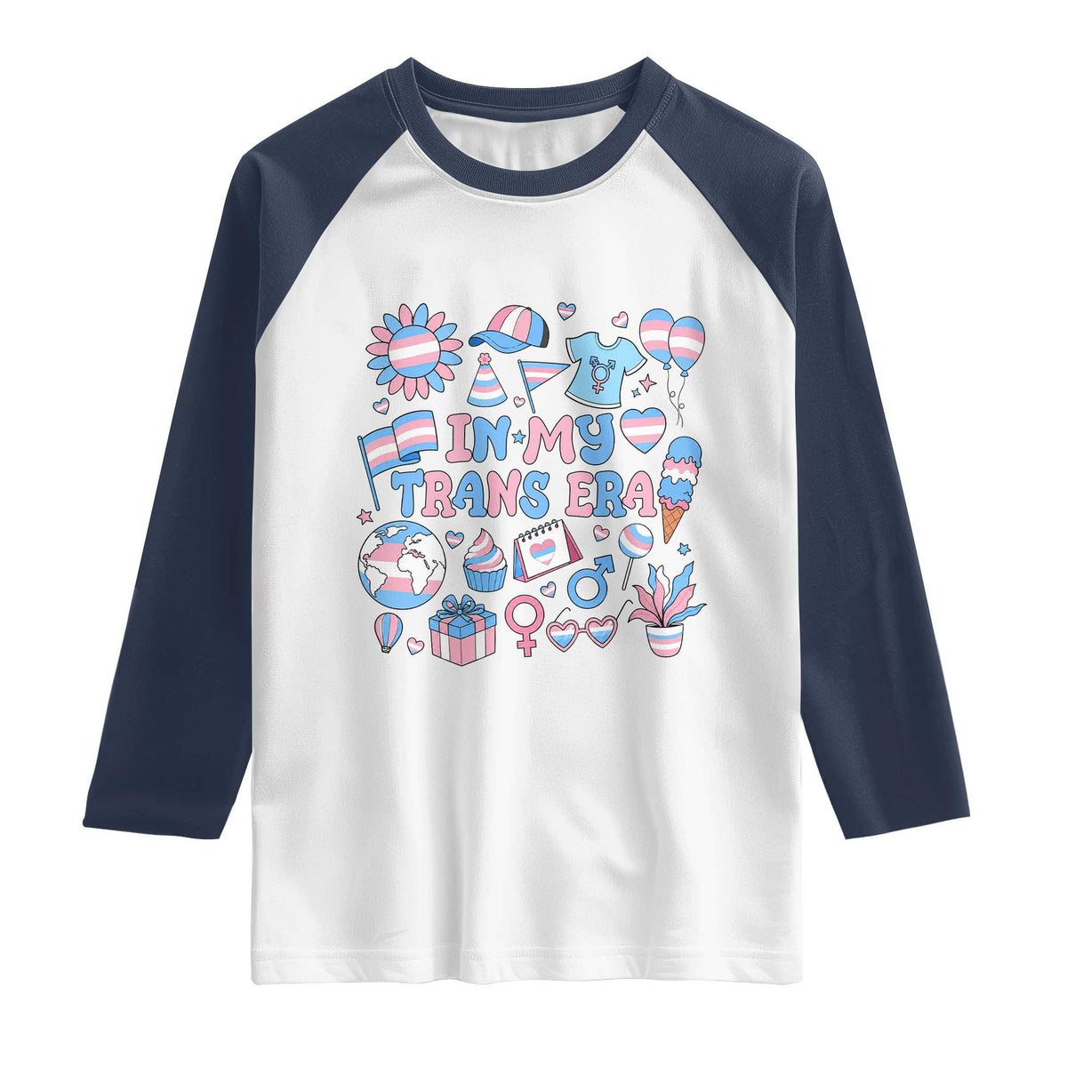Transgender Pride In My Trans Era Raglan Shirt Proud Ally Support Graphic TS12 White Navy Print Your Wear