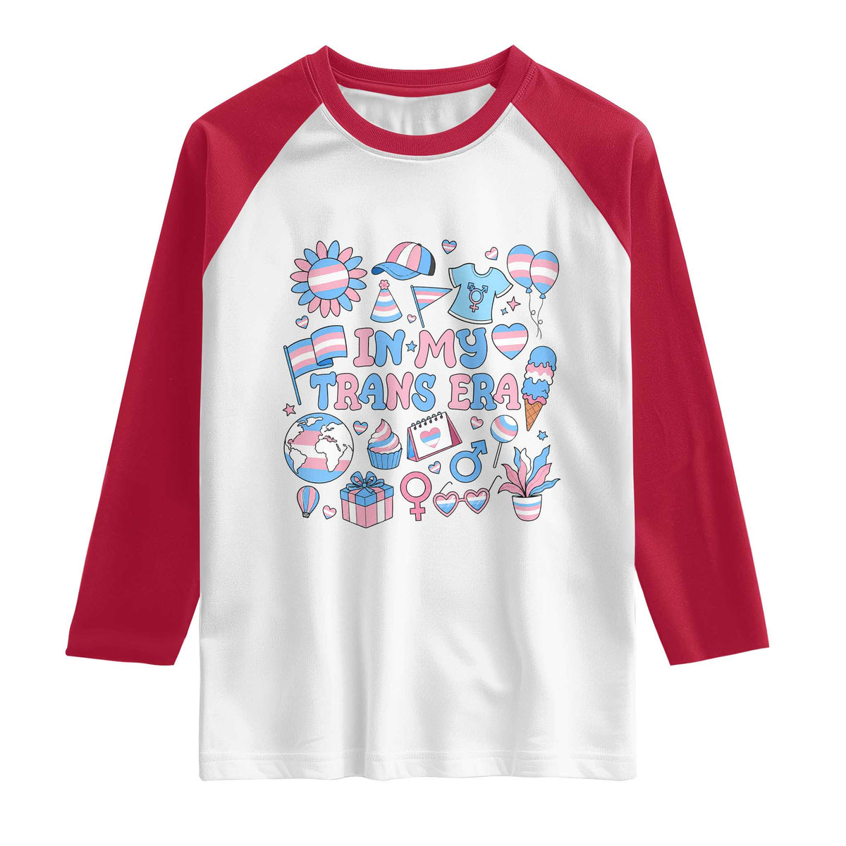 Transgender Pride In My Trans Era Raglan Shirt Proud Ally Support Graphic TS12 White Red Print Your Wear