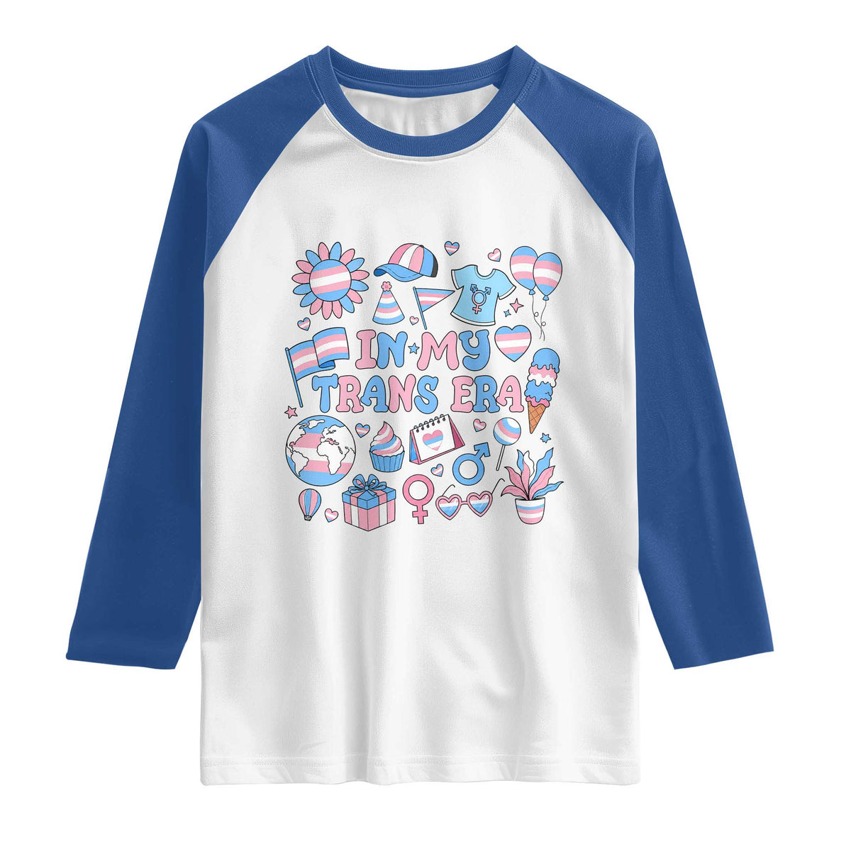Transgender Pride In My Trans Era Raglan Shirt Proud Ally Support Graphic TS12 White Royal Print Your Wear