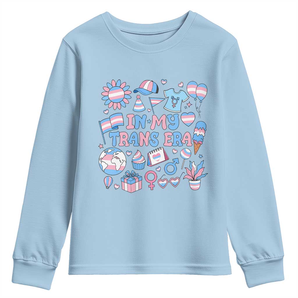 Transgender Pride In My Trans Era Youth Sweatshirt Proud Ally Support Graphic TS12 Light Blue Print Your Wear