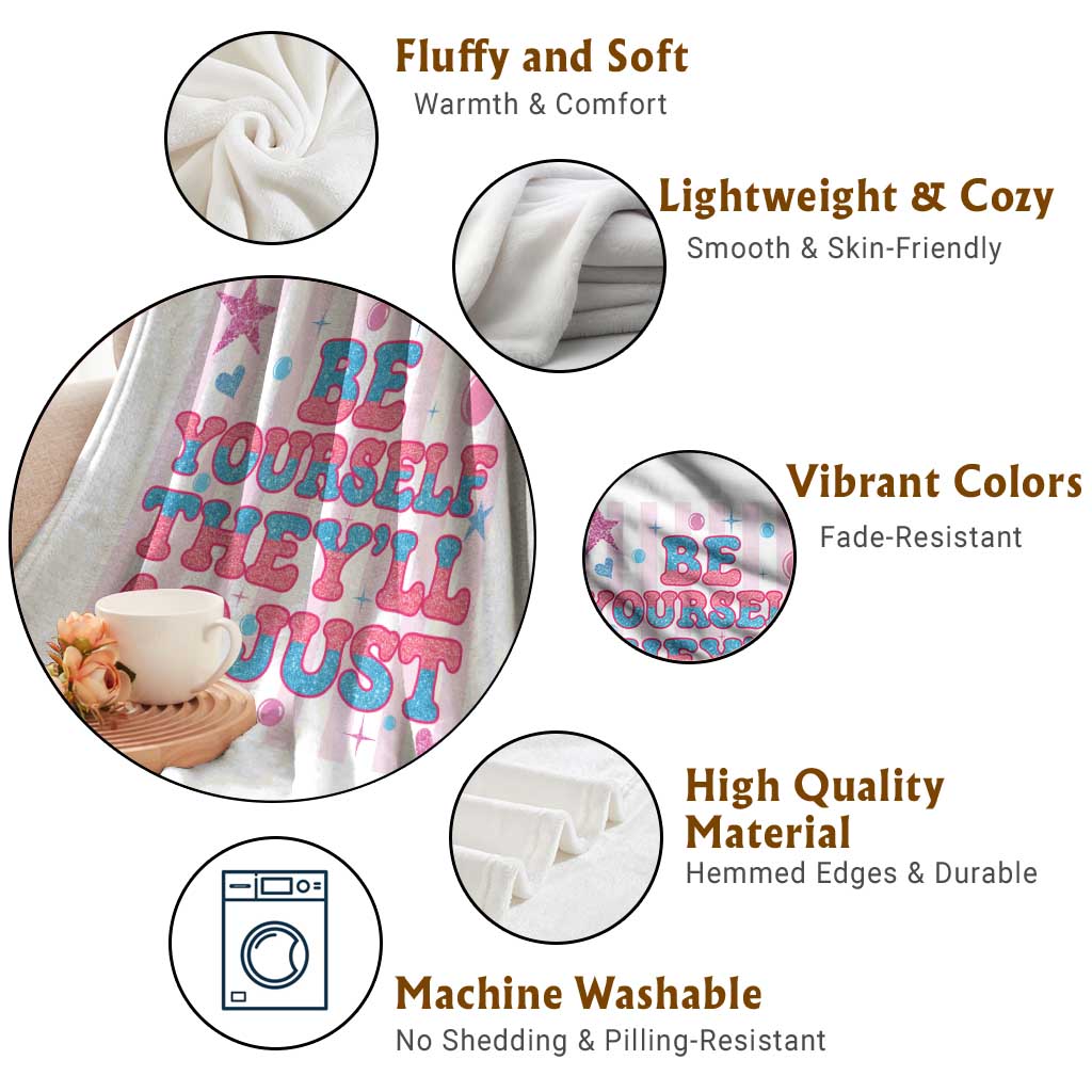 Striped Glitter Effect Printed Trans Rights Throw Blanket Be Yourself They Will Adjust TS12 Print Your Wear