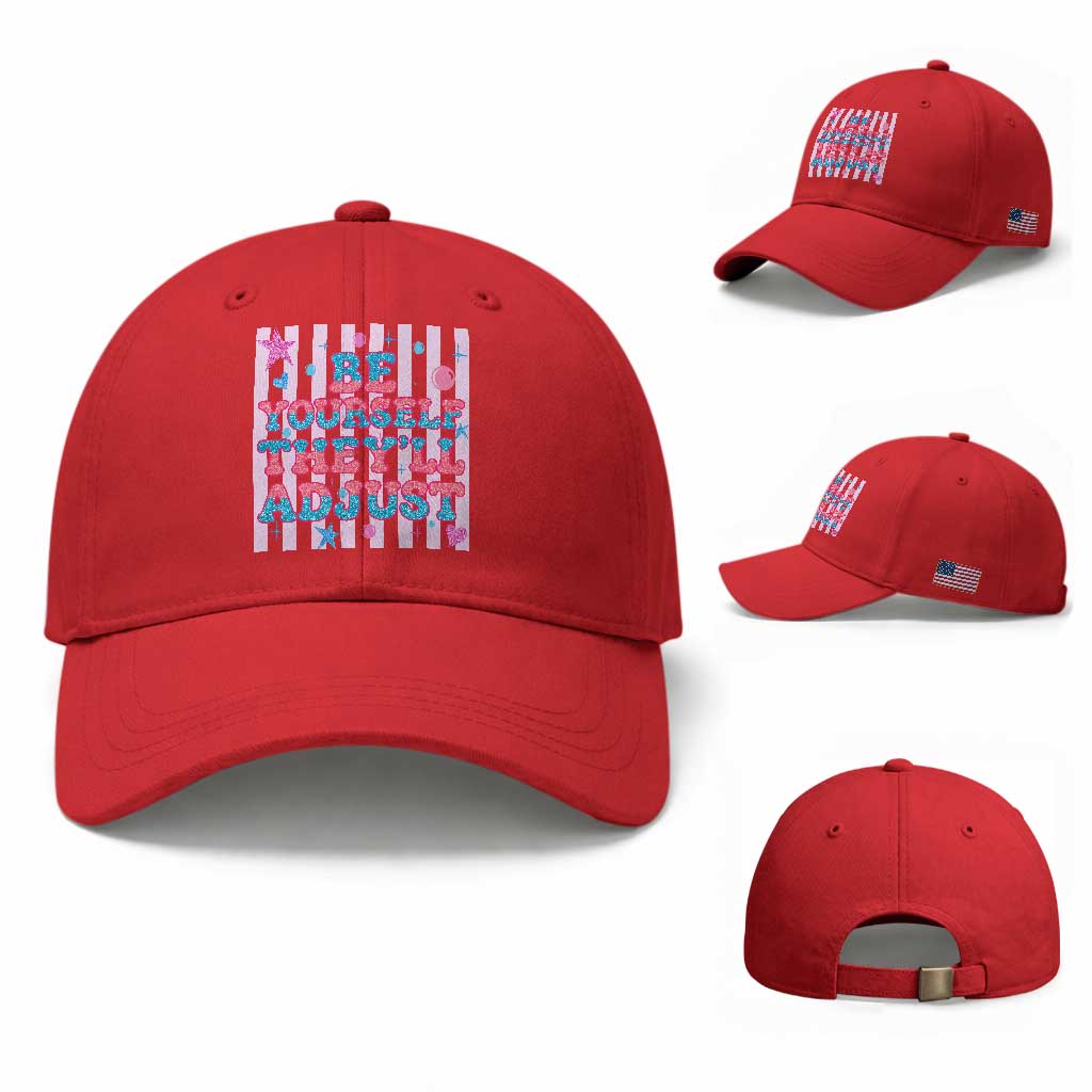 Striped Glitter Effect Printed Trans Rights Baseball Cap Be Yourself They Will Adjust TS12 Baseball Cap Universal Fit Red Print Your Wear