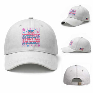Striped Glitter Effect Printed Trans Rights Baseball Cap Be Yourself They Will Adjust TS12 Baseball Cap Universal Fit White Print Your Wear