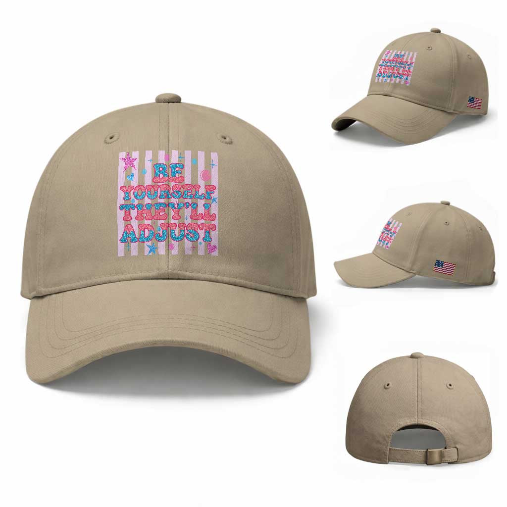 Striped Glitter Effect Printed Trans Rights Baseball Cap Be Yourself They Will Adjust TS12 Baseball Cap Universal Fit Khaki Print Your Wear