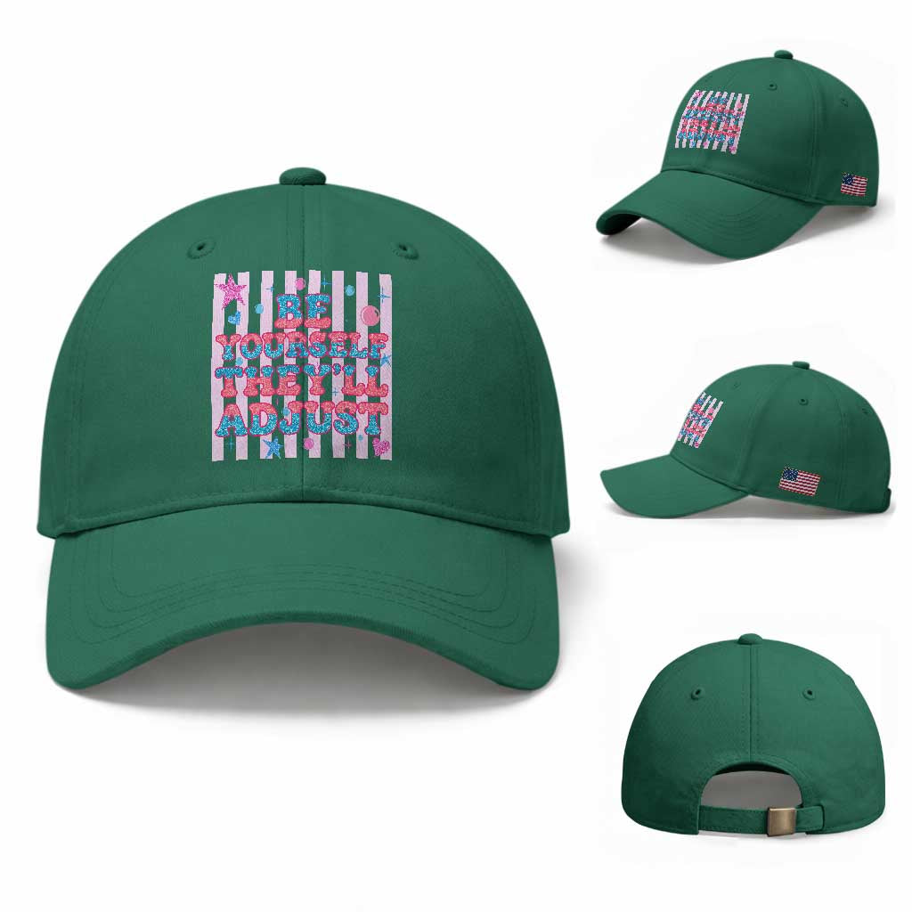 Striped Glitter Effect Printed Trans Rights Baseball Cap Be Yourself They Will Adjust TS12 Baseball Cap Universal Fit Irish Green Print Your Wear