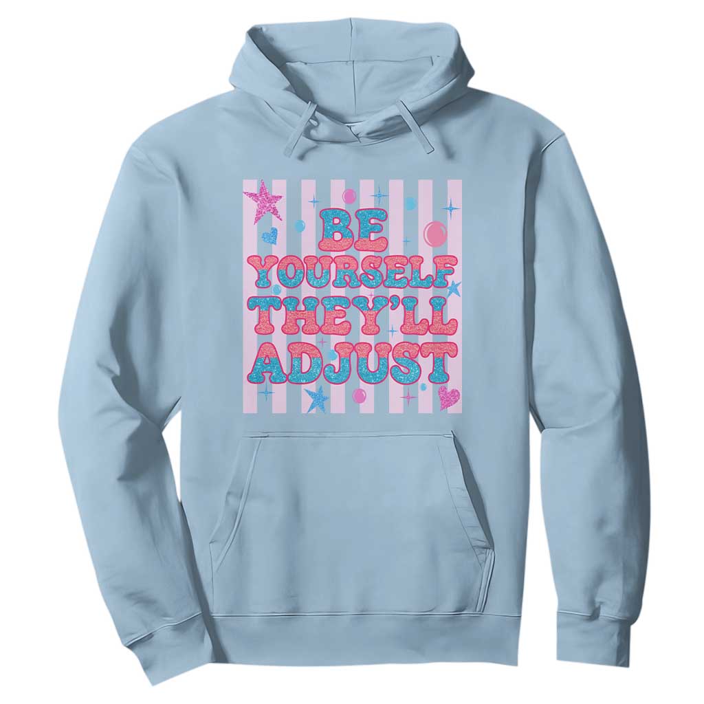 Striped Glitter Effect Printed Trans Rights Hoodie Be Yourself They Will Adjust TS12 Light Blue Print Your Wear
