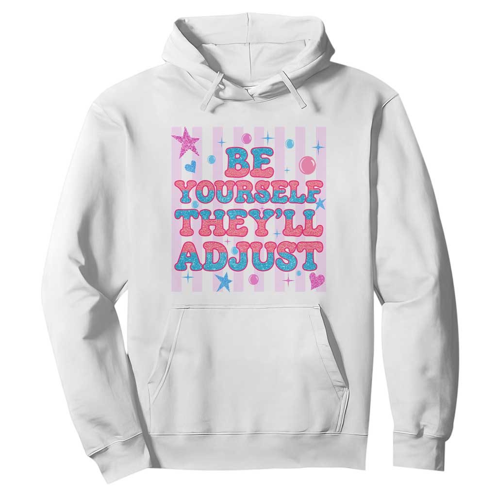 Striped Glitter Effect Printed Trans Rights Hoodie Be Yourself They Will Adjust TS12 White Print Your Wear