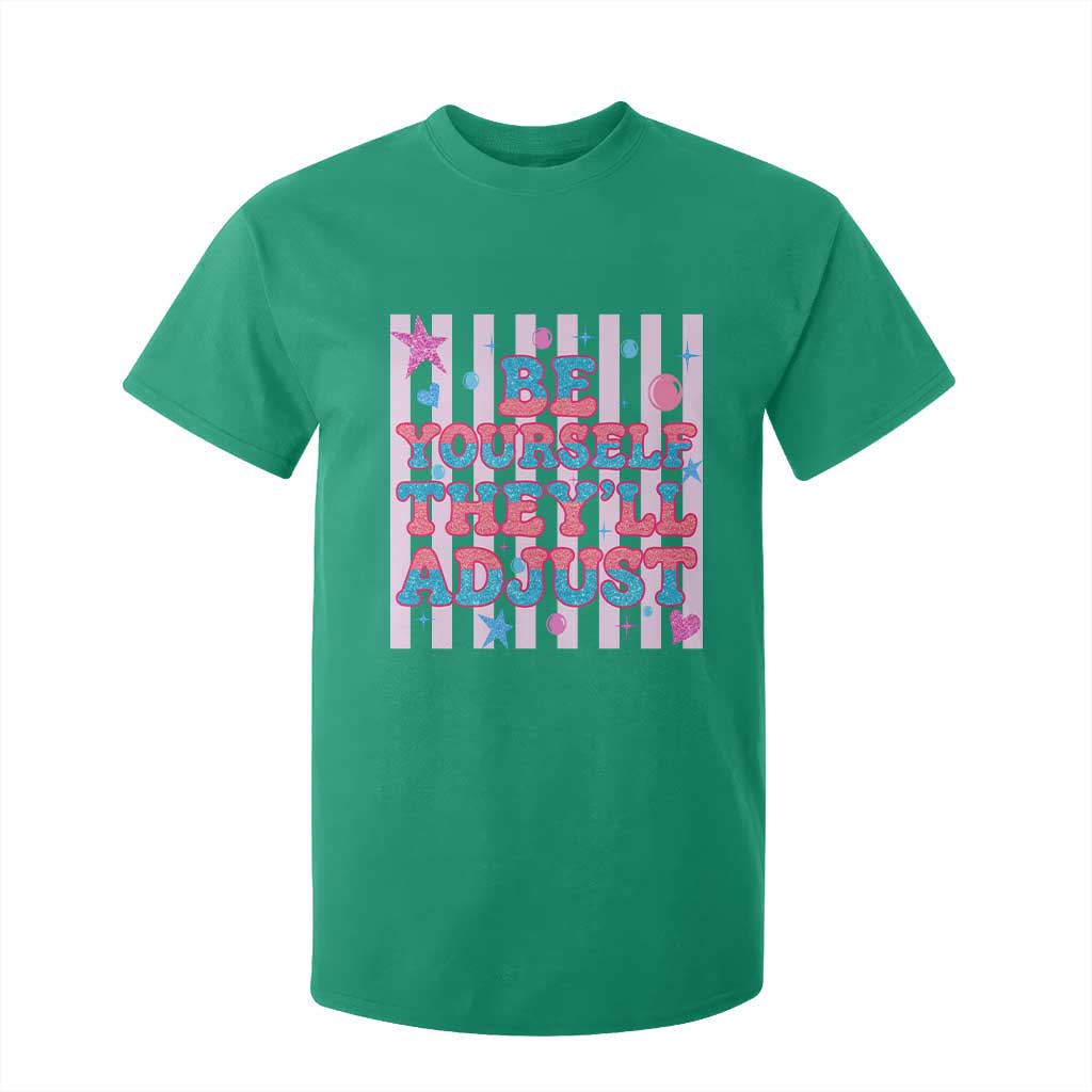 Striped Glitter Effect Printed Trans Rights T Shirt For Kid Be Yourself They Will Adjust TS12 Irish Green Print Your Wear