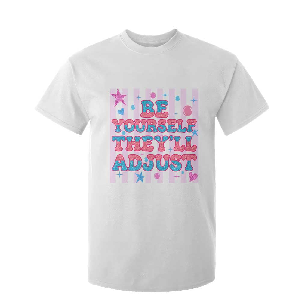 Striped Glitter Effect Printed Trans Rights T Shirt For Kid Be Yourself They Will Adjust TS12 White Print Your Wear