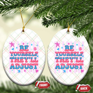 Striped Glitter Effect Printed Trans Rights Ceramic Ornament Be Yourself They Will Adjust TS12 Print Your Wear