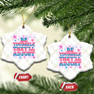 Striped Glitter Effect Printed Trans Rights Ceramic Ornament Be Yourself They Will Adjust TS12 Print Your Wear