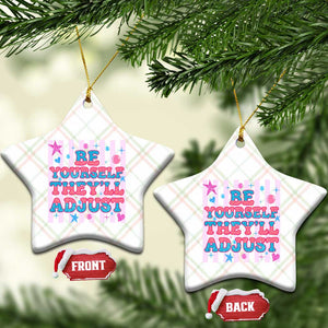 Striped Glitter Effect Printed Trans Rights Ceramic Ornament Be Yourself They Will Adjust TS12 Print Your Wear