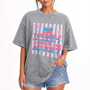 Striped Glitter Effect Printed Trans Rights Washed Cotton T-Shirt Be Yourself They Will Adjust