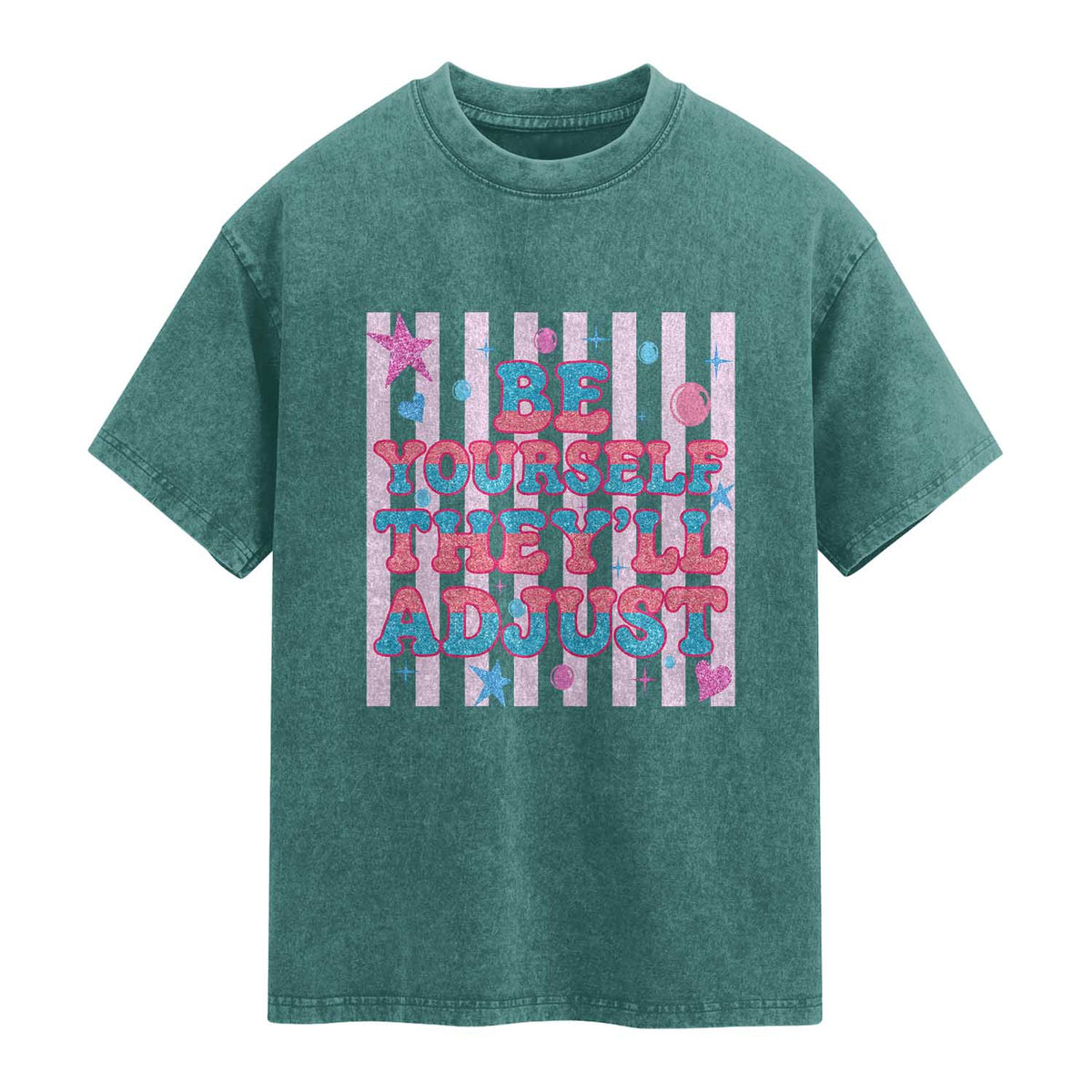 Striped Glitter Effect Printed Trans Rights Washed Cotton T-Shirt Be Yourself They Will Adjust