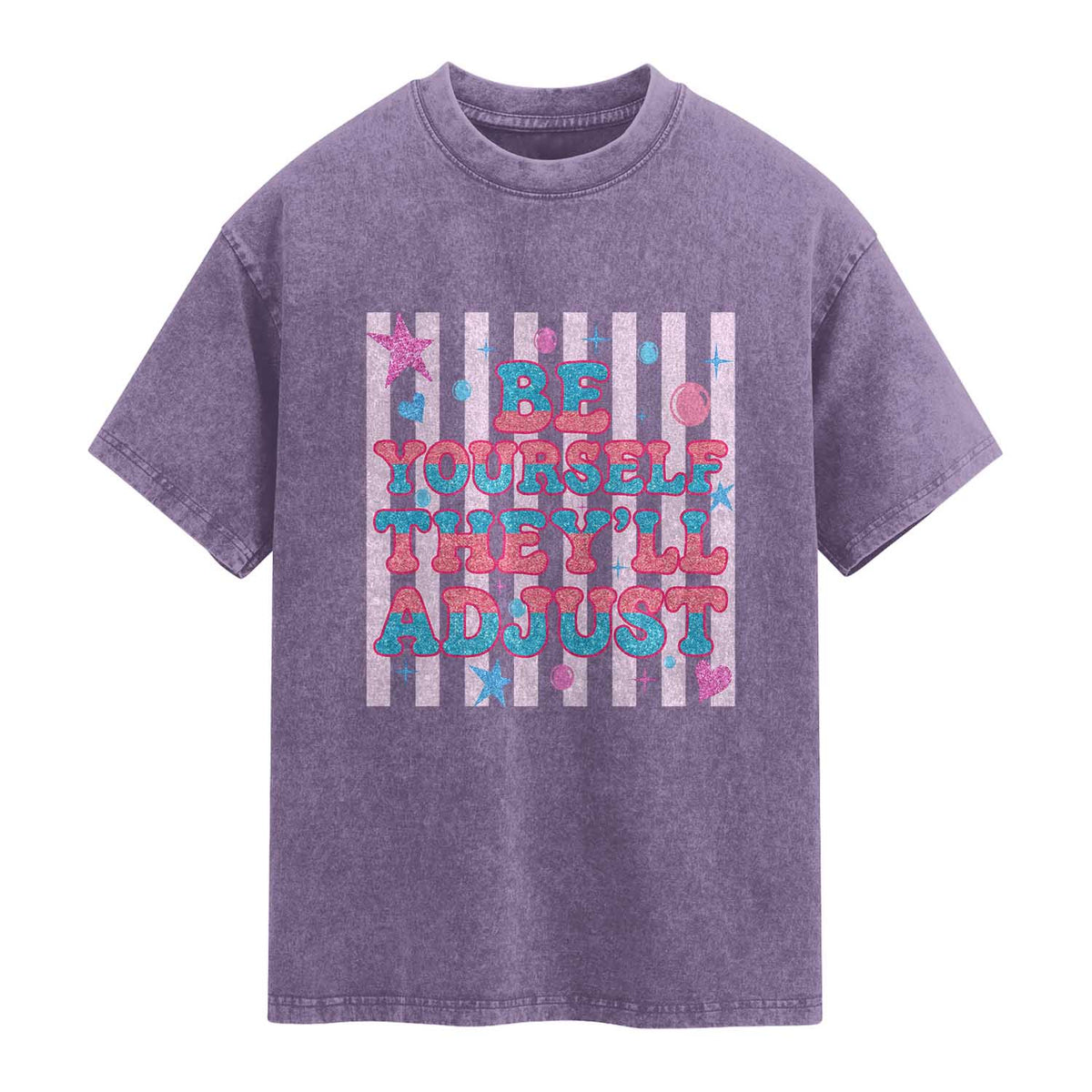 Striped Glitter Effect Printed Trans Rights Washed Cotton T-Shirt Be Yourself They Will Adjust