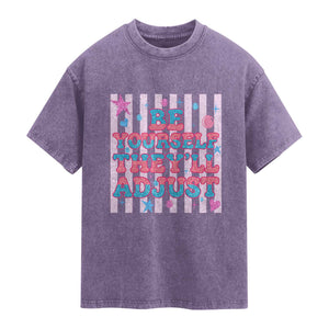 Striped Glitter Effect Printed Trans Rights Washed Cotton T-Shirt Be Yourself They Will Adjust