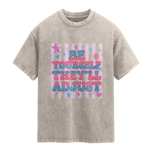 Striped Glitter Effect Printed Trans Rights Washed Cotton T-Shirt Be Yourself They Will Adjust