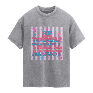 Striped Glitter Effect Printed Trans Rights Washed Cotton T-Shirt Be Yourself They Will Adjust