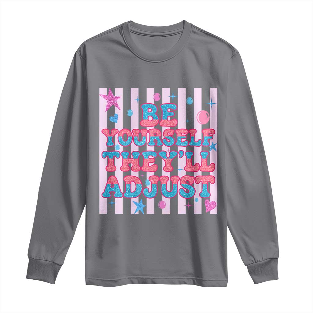 Striped Glitter Effect Printed Trans Rights Long Sleeve Shirt Be Yourself They Will Adjust TS12 Charcoal Print Your Wear