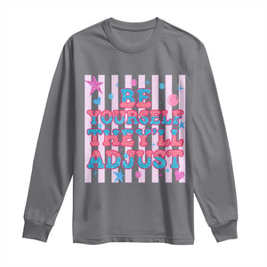 Striped Glitter Effect Printed Trans Rights Long Sleeve Shirt Be Yourself They Will Adjust TS12 Charcoal Print Your Wear