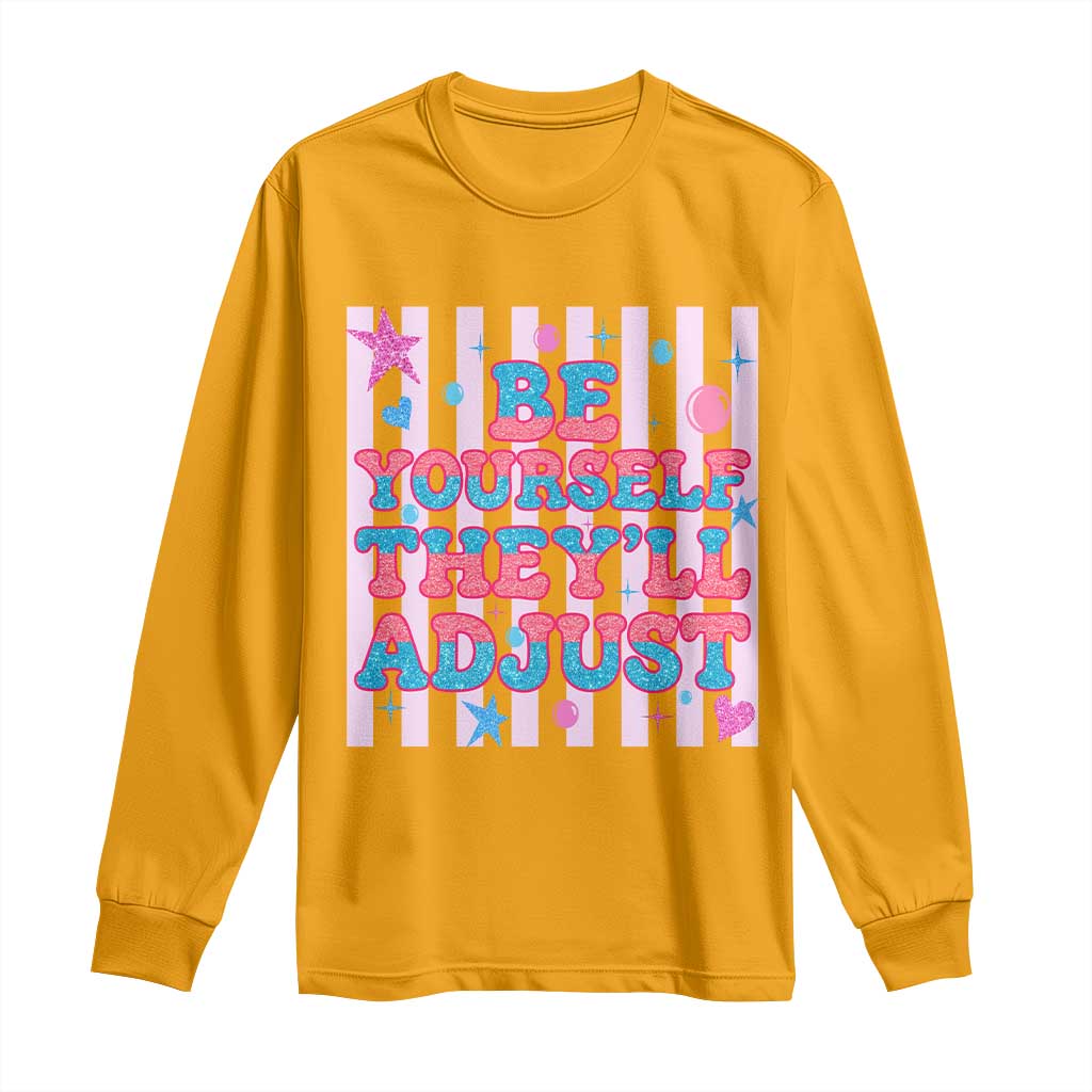 Striped Glitter Effect Printed Trans Rights Long Sleeve Shirt Be Yourself They Will Adjust TS12 Gold Print Your Wear