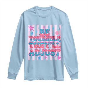 Striped Glitter Effect Printed Trans Rights Long Sleeve Shirt Be Yourself They Will Adjust TS12 Light Blue Print Your Wear
