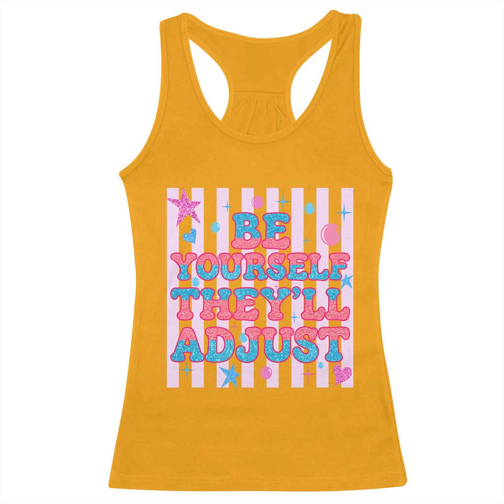 Striped Glitter Effect Printed Trans Rights Racerback Tank Top Be Yourself They Will Adjust TS12 Gold Print Your Wear