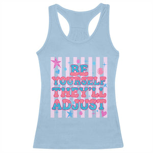 Striped Glitter Effect Printed Trans Rights Racerback Tank Top Be Yourself They Will Adjust TS12 Light Blue Print Your Wear