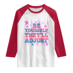 Striped Glitter Effect Printed Trans Rights Raglan Shirt Be Yourself They Will Adjust TS12 White Red Print Your Wear